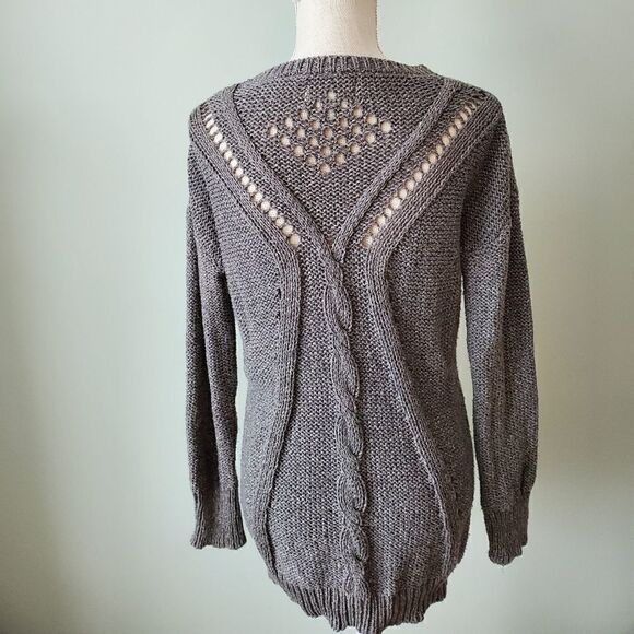 Ruby Moon Women's Cable Front Open Crochet Back Long Sleeve Sweater Size Medium - Picture 2 of 7